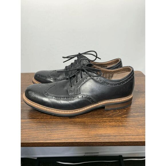 Bostonian Men's Derby Oxford Shoes Lace Up Almond Toe Black Leather Size 9M - Picture 7 of 9